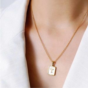Mother of Pearl Initial Card Necklace